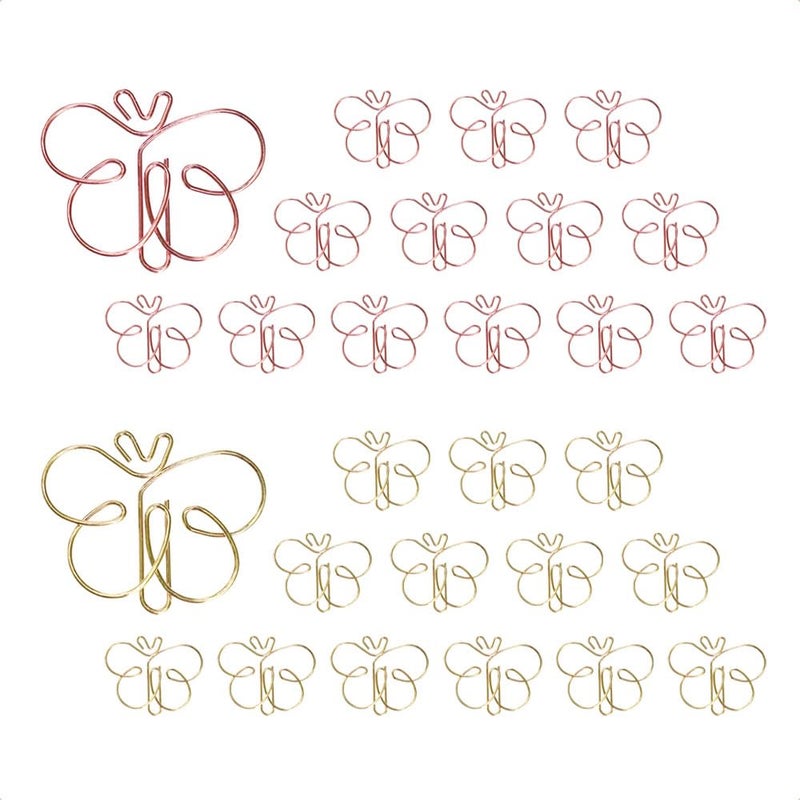 OWLFAVO 28pcs Butterfly Shape Cute Paper Clips Rose Gold and Yellow Gold, Funny Paperclips Bookmarks Planner Clips for Fun Office Supplies School Gifts Wedding Decoration - Image 1